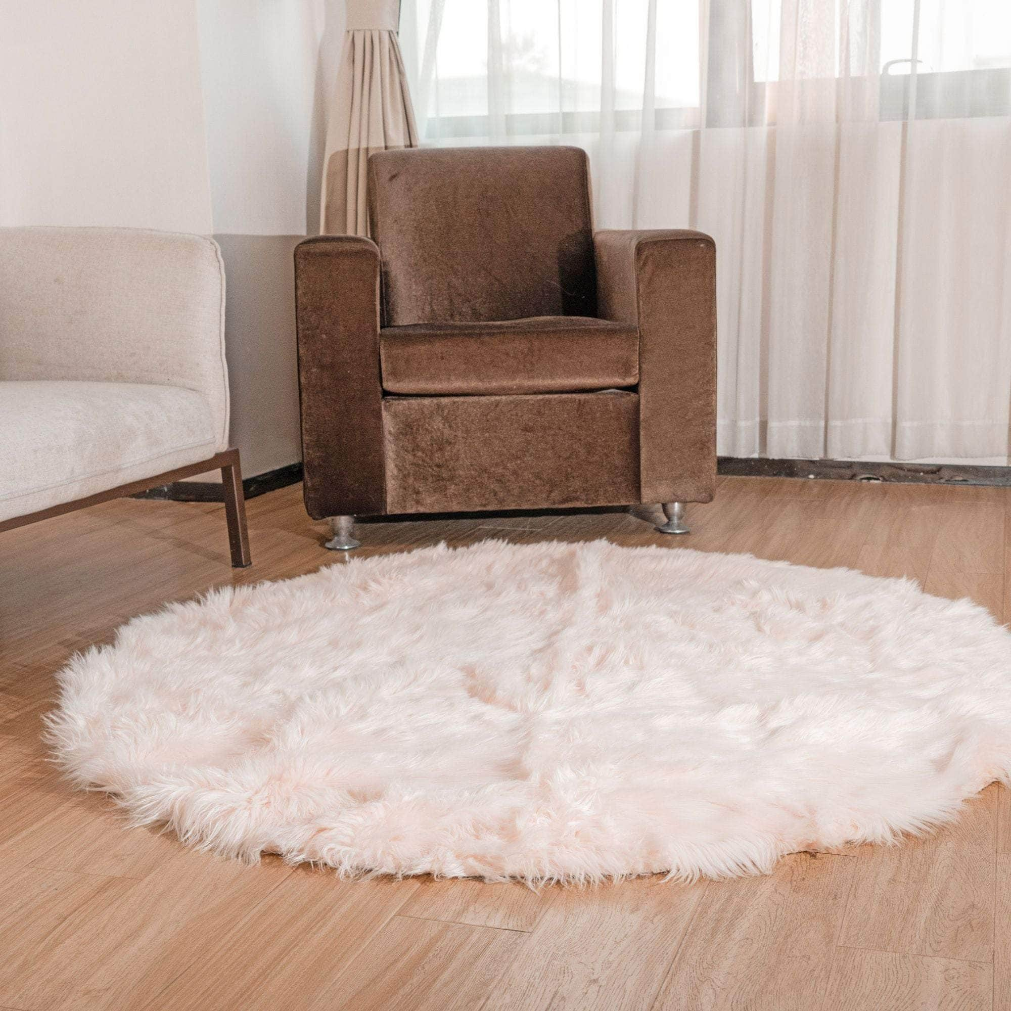 Soft Faux Sheepskin Fur Fluffy Area Rug in Pink #color_pink