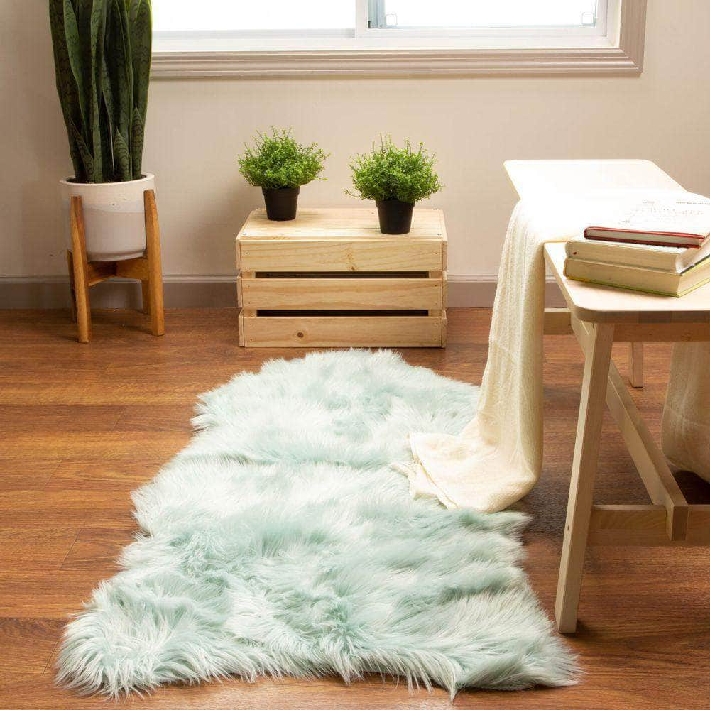 Soft Faux Sheepskin Fur Fluffy Area Rug in Teal #color_teal