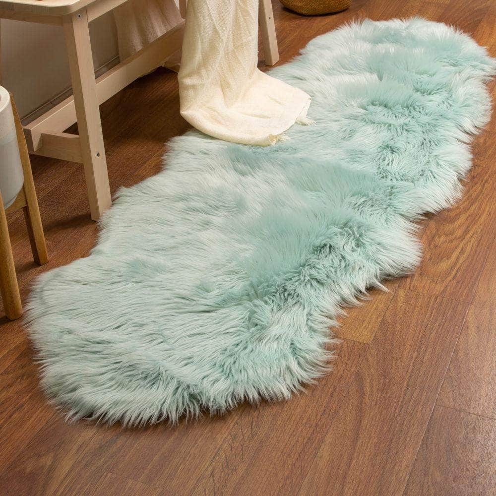 Soft Faux Sheepskin Fur Fluffy Area Rug in Teal #color_teal