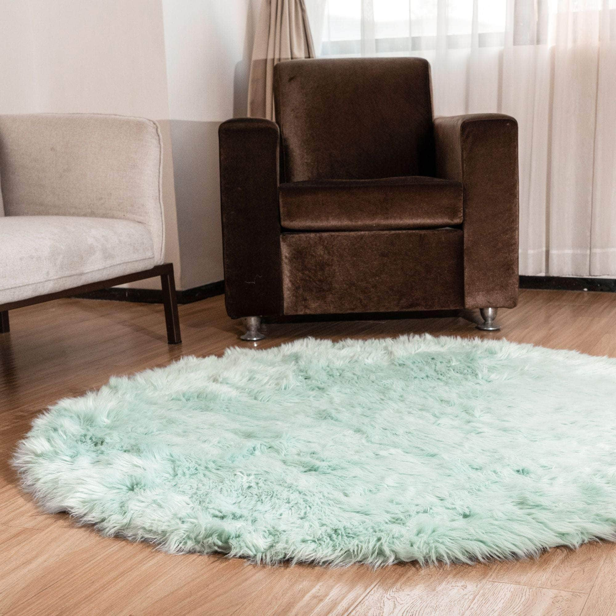 Soft Faux Sheepskin Fur Fluffy Area Rug in Teal #color_teal