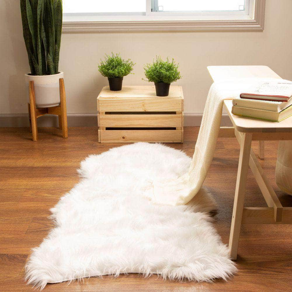 White Faux Sheepskin Shag Rug for Bedrooms #color_white