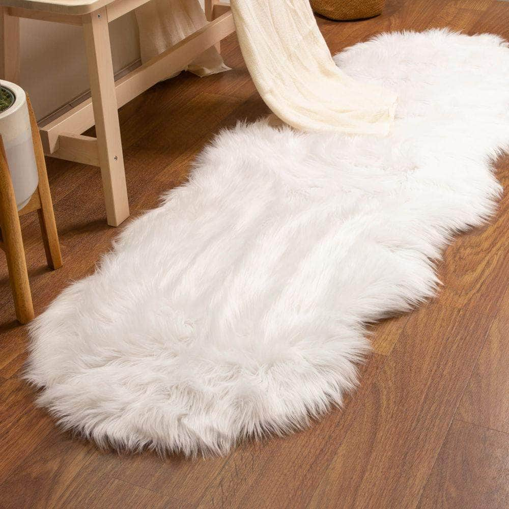 White Faux Sheepskin Shag Rug for Bedrooms #color_white